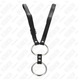 KINK - DOUBLE METAL PENIS RING 3.8 CM TO 5 CM WITH LEATHER BELT 112 CM