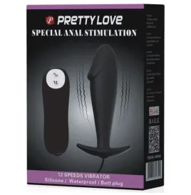 PRETTY LOVE - SILIKON ANAL PLUG PENIS FORM UND 12 VIBRATIONSMODI SCHWARZ