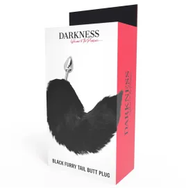 DARKNESS - SILBERNER ANALPLUG 8 CM MIT SCHWARZEM SCHWANZ