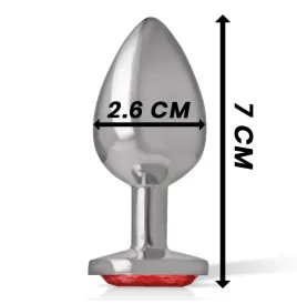 INTENSE - PLUG ANALE IN METALLO ALLUMINIO CON CRISTALLO ROSSO MISURA S