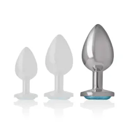 INTENSE - PLUG ANALE IN METALLO ALLUMINIO CON CRISTALLO BLU TAGLIA L
