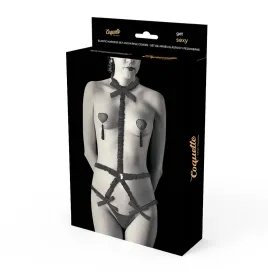 COQUETTE CHIC DESIRE - ELASTIC HARNESS SET AND NIPPLE COVERS BLACK