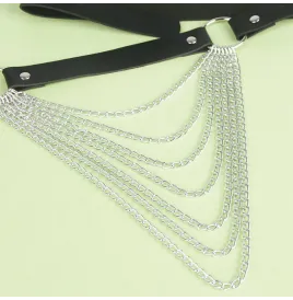 SUBBLIME - CINTURA CON CATENA IN PELLE NERA TAGLIA UNICA