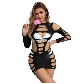 SUBBLIME - 952266 LONG SLEEVE ELASTIC FISHNET DRESS BLACK ONE SIZE