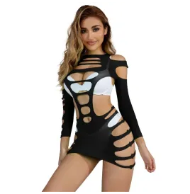 SUBBLIME - 952266 LONG SLEEVE ELASTIC FISHNET DRESS BLACK ONE SIZE