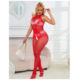 SUBBLIME - 952372 BODYSTOCKING AUS NETZ UND SPITZE MIT HOHER HALS UND OHNE SCHRITT ROT EINE GRÖSSE