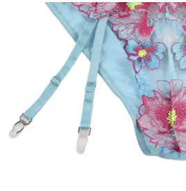 SUBBLIME - 954116 SOUTIEN-GORGE CULOTTE AVEC PORTE-JARRETELLES MOTIF FLORAL BLEU L-XL