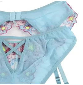 SUBBLIME - 954116 SOUTIEN-GORGE CULOTTE AVEC PORTE-JARRETELLES MOTIF FLORAL BLEU L-XL