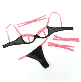 SUBBLIME - 955298 BH-SET MIT HALSKETTE UND BEINDETAILS FLUORESZIERENDES ROSA S-M