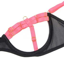 SUBBLIME - 955298 BH-SET MIT HALSKETTE UND BEINDETAILS FLUORESZIERENDES ROSA S-M