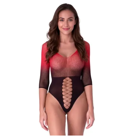 PASSION - BS118 BODYSTOCKING IN RETE NERA E ROSSA