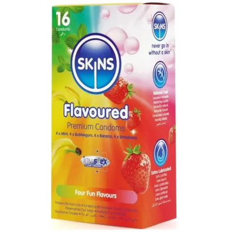 SKINS - MULTI FLAVORS PREMIUM CONDOMS PACK 16