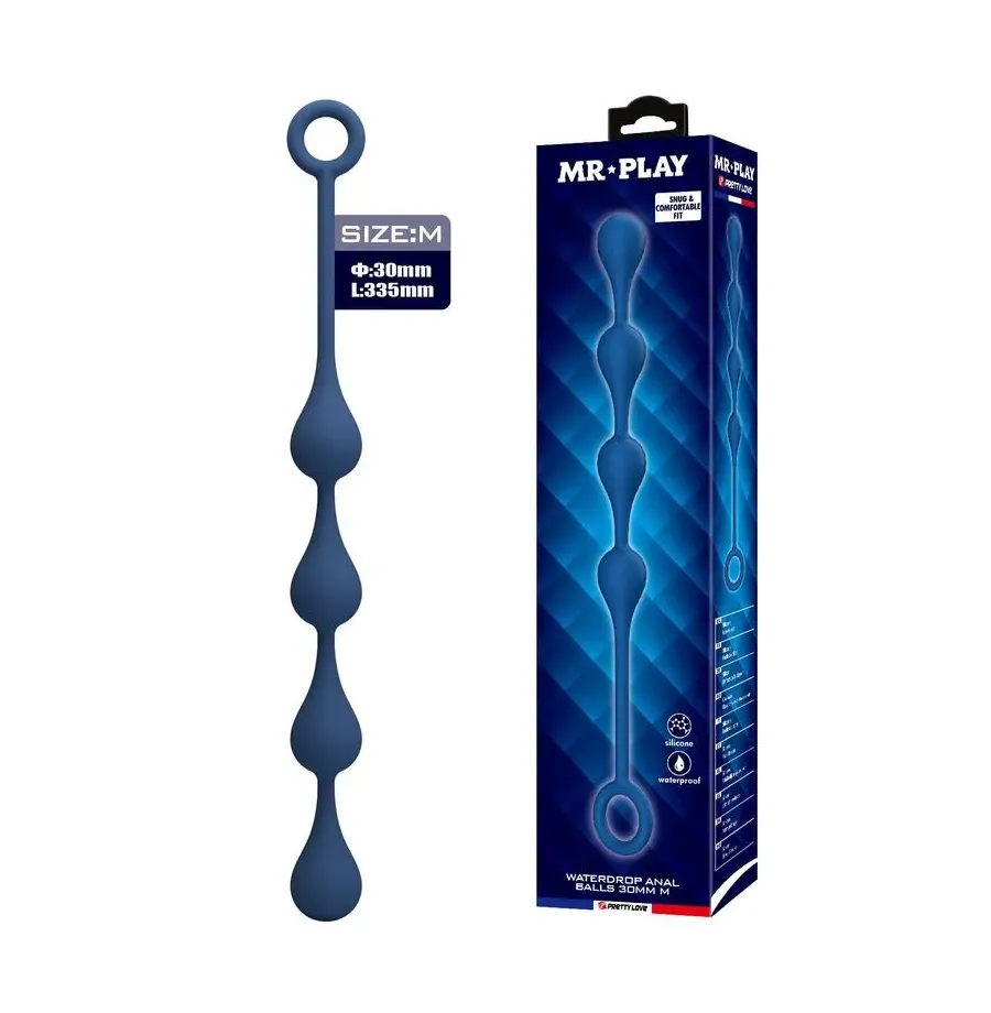MR PLAY - PERLES ANALES EN SILICONE BLEU, TAILLE M (33 CM)