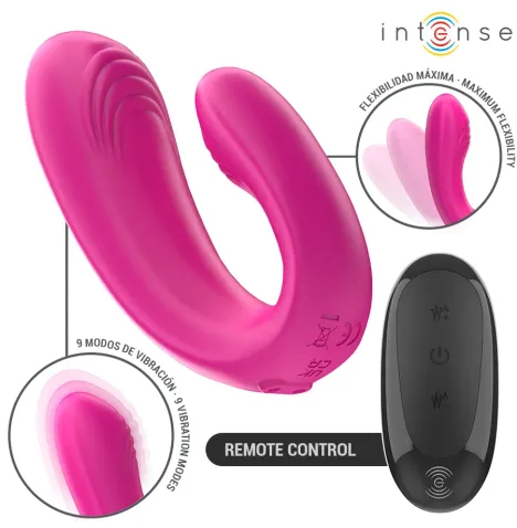 INTENSE - JANET DOPPELTER U-FÖRMIGER STIMULATOR UND VIBRATOR MIT FERNBEDIENUNG ROSA