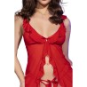 CHILIROSE - CR 4696 BABYDOLL and STRING SANS CROCHET ROUGE S-M