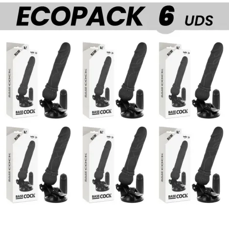 ECOPACK 6 UNITÉS - BASECOCK VIBRATEUR RÉALISTE TÉLÉCOMMANDE NOIR 19.5 CM -O- 4 CM