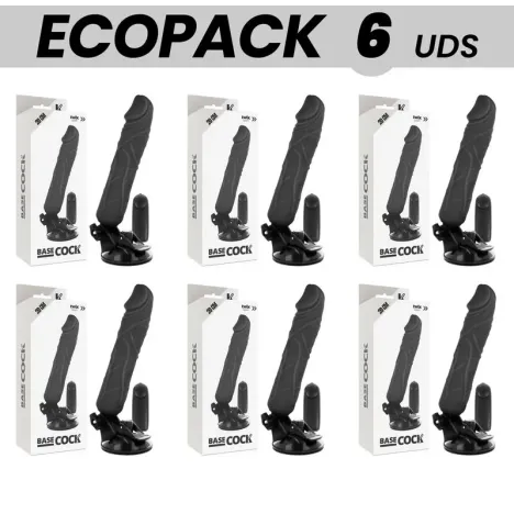 ECOPACK 6 EINHEITEN - BASECOCK REALISTISCHER VIBRATOR MIT FERNBEDIENUNG SCHWARZ 20 CM -O- 4 CM