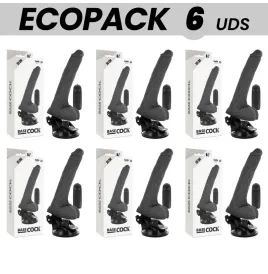 ECOPACK 6 UNIDADES - BASECOCK VIBRADOR REALÍSTICO CONTROL REMOTO NEGRO CON TESTÍCULOS 20 CM -O- 4 CM