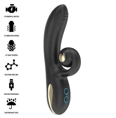 IBIZA - TWISTER VIBRATOR WITH CURVE STIMULATOR AND VIBRO-ROTATION