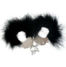 ADRIEN LASTIC - METAL HANDCUFFS WITH BLACK FEATHERS