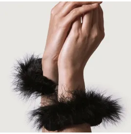 ADRIEN LASTIC - METAL HANDCUFFS WITH BLACK FEATHERS