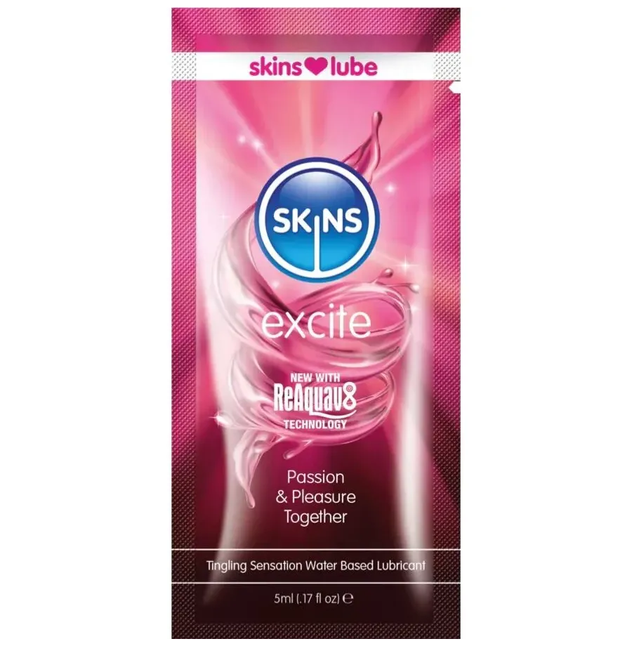 SKINS - EXCITE LUBRIFICANTE A BASE DACQUA MONODOSE 5 ML SKINS - EXCITE LUBRIFICANTE A BASE DACQUA MONODOSE 5 ML