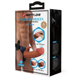 PRETTY LOVE - MARION HARNAIS SLIP UNIVERSEL AVEC DILDO VIBRANT 19 CM MARRON
