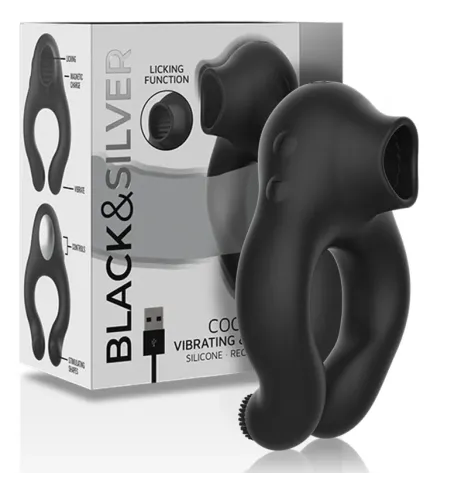 BLACKandSILVER - ANNEAU VIBRATEUR EN SILICONE 3 MOTEURS RECHARGEABLE NOIR