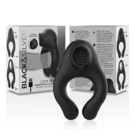 BLACKandSILVER - SILICONE VIBRATOR RING 3 MOTORS RECHARGEABLE BLACK