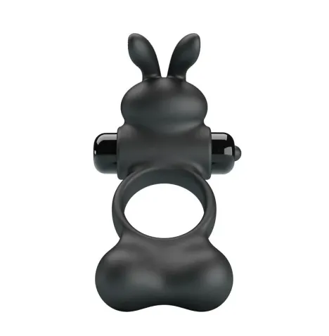 PRETTY LOVE - ANNEAU VIBRANT POUR PÉNIS AVEC STIMULATEUR LAPIN, 10 FONCTIONS, NOIR