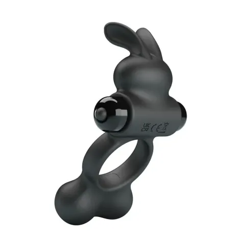 PRETTY LOVE - ANELLO PER PENE VIBRANTE CON STIMOLATORE A FORMA DI CONIGLIETTO, 10 FUNZIONI, NERO