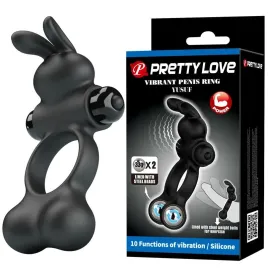 PRETTY LOVE - VIBRATING PENIS RING WITH BUNNY STIMULATOR 10 FUNCTIONS BLACK