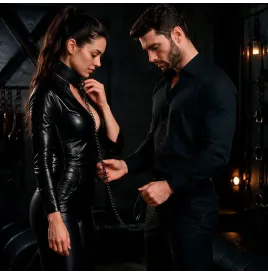 FETISH SUBMISSIVE - COLLAR CON CADENA CON FORRO DE NEOPRENO