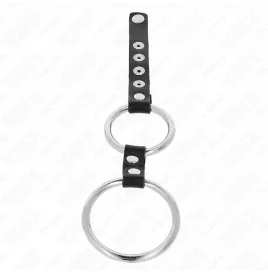 KINK - DOUBLE ANNEAU PÉNIS EN MÉTAL DE 3,8 CM À 5 CM CONNECTÉ AU CUIR