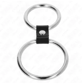 KINK - DOPPIO ANELLO PER PENE IN METALLO DA 3,7 CM A 5 CM COLLEGATO CON CINTURINO IN PELLE MODELLO 1