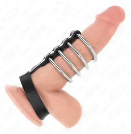 KINK - 4 METALL PENISRINGE 3,8 CM VERBUNDEN MIT LEDERBAND 22 X 1,5 CM UND DRUCKVERSCHLUSS