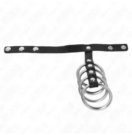 KINK - 4 METAL PENIS RINGS 3.8 CM CONNECTED WITH LEATHER STRAP 22 X 1.5 CM AND PRESSURE CLOSURE