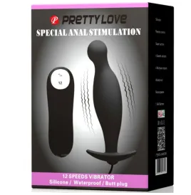 PRETTY LOVE - SILIKON ANALPLUG 12 VIBRATIONSMODI SCHWARZ