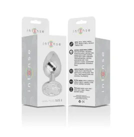 INTENSE - ALUMINUM METAL ANAL PLUG WITH SILVER CRYSTAL SIZE S