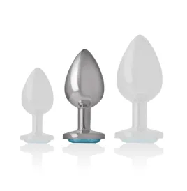INTENSE - PLUG ANALE IN METALLO ALLUMINIO CON VETRO BLU TAGLIA M