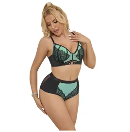SUBBLIME - 955557 ENSEMBLE SOUTIEN-GORGE EN CUIR VERNI VERT AVEC FERMETURE ÉCLAIR S-M