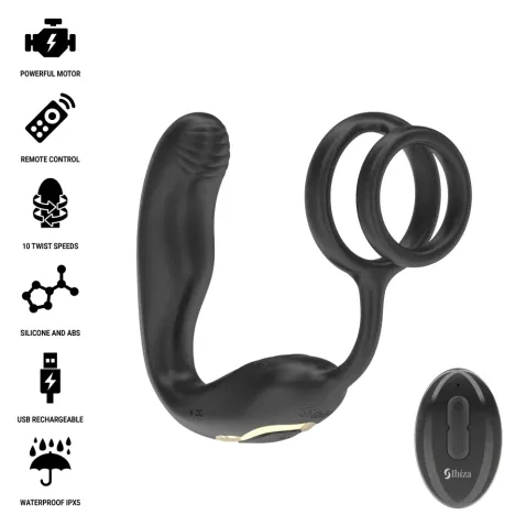 IBIZA - WIGGLE PLUG ANAL ROTADOR CONTROL REMOTO CON VIBRO-PERINEO Y ANILLAS POTENCIADORAS DE PENE