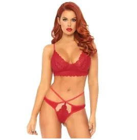 LEG AVENUE - 2 PIECES SET LACE BRALETTE AND THONG M-L