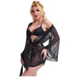 SUBBLIME - TRANSPARENT FABRIC ROBE WITH LACE DETAIL BLACK S-M SUBBLIME - TRANSPARENT FABRIC ROBE WITH LACE DETAIL BLACK S-M