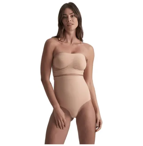 BYE-BRA - TANGA DE TALLE ALTO SIN COSTURAS BEIGE TALLA S