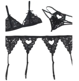 SUBBLIME - SET THREE PIECES SET BRA GARTER BELT THONG S-M