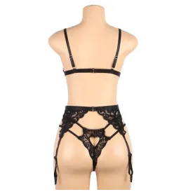 SUBBLIME - SET THREE PIECES SET BRA GARTER BELT THONG S-M