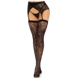 LEG AVENUE - LACE THIGH HIGHS and GARTERBELT BLACK