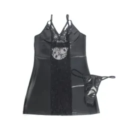 SUBBLIME - 957520 ABITO IN PELLE CON PIZZO FLOREALE NERO S-M