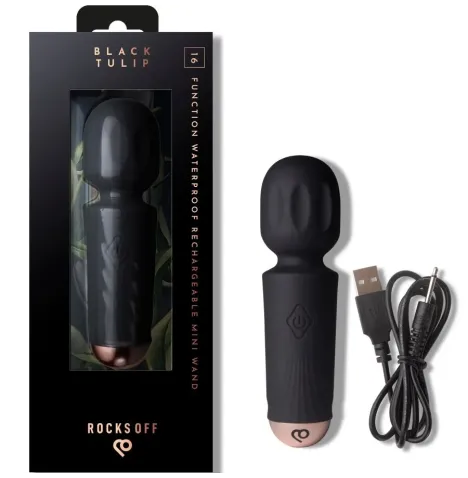 ROCKS-OFF - MINI RECHARGEABLE WAND 16 FUNCTIONS BLACK TULIP